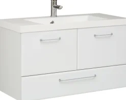 Saphir Waschtisch »Quickset Mineralmarmor-Waschtisch mit Unterschrank, 99 cm breit« Wachplatz, Griffe Chrom Glanz, inkl. Türdämpfer, 2 Türen, 1 Schublade