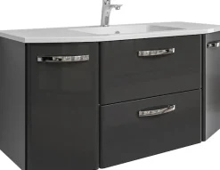 Saphir Waschtisch »Quickset 327 Waschtisch mit Unterschrank, inkl Türdämpfer« Anthrazit Hochglanz, Waschplatz mit 2 Türen, 1 Klappe, 1 Auszug