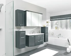 Saphir Waschtisch »Quickset 327 Waschtisch mit Unterschrank, inkl Türdämpfer« Anthrazit Hochglanz, Waschplatz mit 2 Türen, 1 Klappe, 1 Auszug