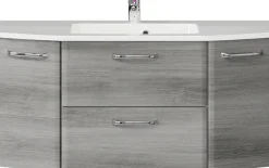 Saphir Waschtisch »Quickset Waschplatz, Mineralmarmor-Waschtisch, 112 cm breit, 2 Türen« Unterschrank mit Waschbecken, inkl. Türdämpfer, Griffe Chrom Glanz