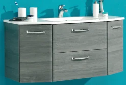 Saphir Waschtisch »Quickset Waschplatz, Mineralmarmor-Waschtisch, 112 cm breit, 2 Türen« Unterschrank mit Waschbecken, inkl. Türdämpfer, Griffe Chrom Glanz