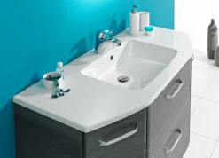 Saphir Waschtisch »Quickset Waschplatz, Mineralmarmor-Waschtisch, 112 cm breit, 2 Türen« Unterschrank mit Waschbecken, inkl. Türdämpfer, Griffe Chrom Glanz