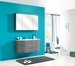 Saphir Waschtisch »Quickset Waschplatz, Mineralmarmor-Waschtisch, 112 cm breit, 2 Türen« Unterschrank mit Waschbecken, inkl. Türdämpfer, Griffe Chrom Glanz