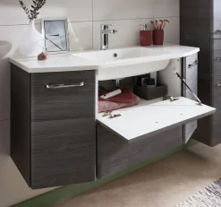 Saphir Waschtisch »Quickset Waschplatz, Mineralmarmor-Waschtisch, 112 cm breit, 2 Türen« Unterschrank mit Waschbecken, inkl. Türdämpfer, Griffe Chrom Glanz