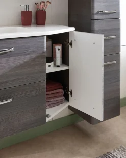 Saphir Waschtisch »Quickset Waschplatz, Mineralmarmor-Waschtisch, 112 cm breit, 2 Türen« Unterschrank mit Waschbecken, inkl. Türdämpfer, Griffe Chrom Glanz