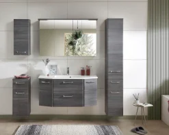 Saphir Waschtisch »Quickset Waschplatz, Mineralmarmor-Waschtisch, 112 cm breit, 2 Türen« Unterschrank mit Waschbecken, inkl. Türdämpfer, Griffe Chrom Glanz