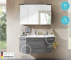 Saphir Waschtisch »Quickset Waschplatz, Mineralmarmor-Waschtisch, 112 cm breit, 2 Türen« Unterschrank mit Waschbecken, inkl. Türdämpfer, Griffe Chrom Glanz