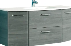Saphir Waschtisch »Quickset Waschplatz, Mineralmarmor-Waschtisch, 112 cm breit, 2 Türen« Unterschrank mit Waschbecken, inkl. Türdämpfer, Griffe Chrom Glanz