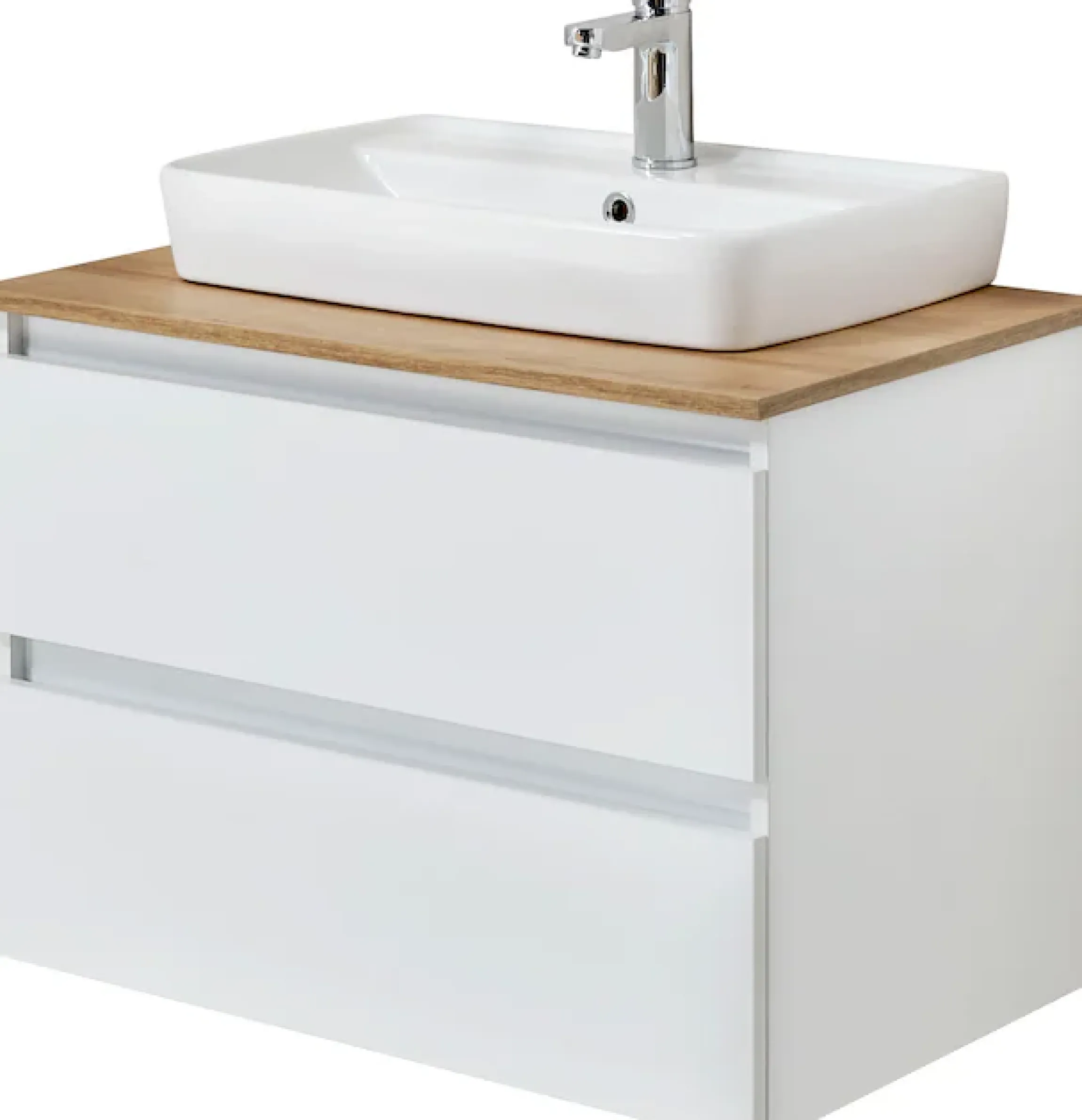 Saphir Waschtisch »Quickset 360 Waschplatz mit Keramik-Aufsatzbecken, wandhängend« Waschtischplatte, 78 cm breit, Weiß Glanz, 2 Schubladen