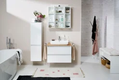 Saphir Waschtisch »Quickset 360 Waschplatz mit Keramik-Aufsatzbecken, wandhängend« Waschtischplatte, 78 cm breit, Weiß Glanz, 2 Schubladen