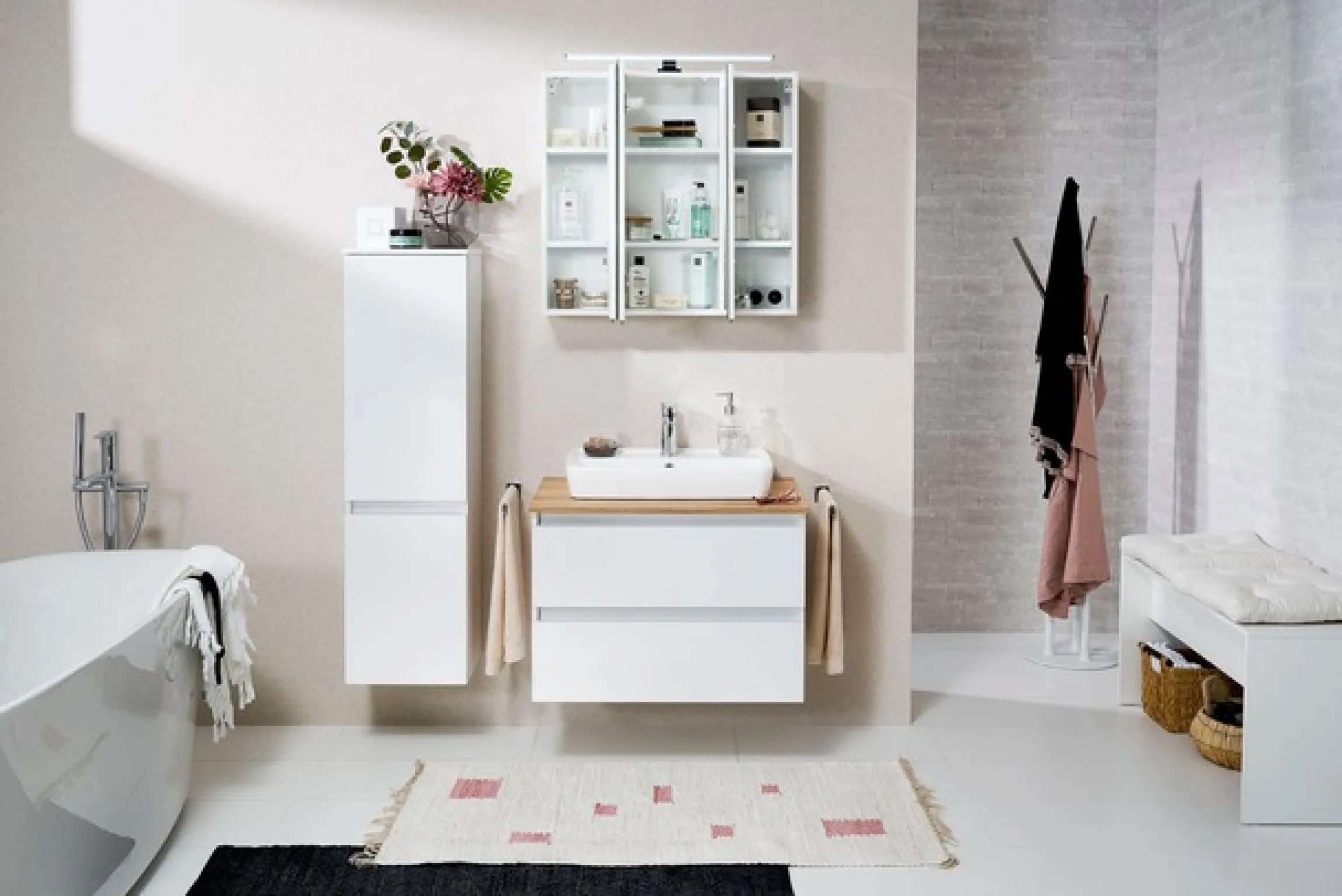 Saphir Waschtisch »Quickset 360 Waschplatz mit Keramik-Aufsatzbecken, wandhängend« Waschtischplatte, 78 cm breit, Weiß Glanz, 2 Schubladen