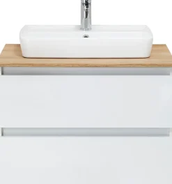 Saphir Waschtisch »Quickset 360 Waschplatz mit Keramik-Aufsatzbecken, wandhängend« Waschtischplatte, 78 cm breit, Weiß Glanz, 2 Schubladen