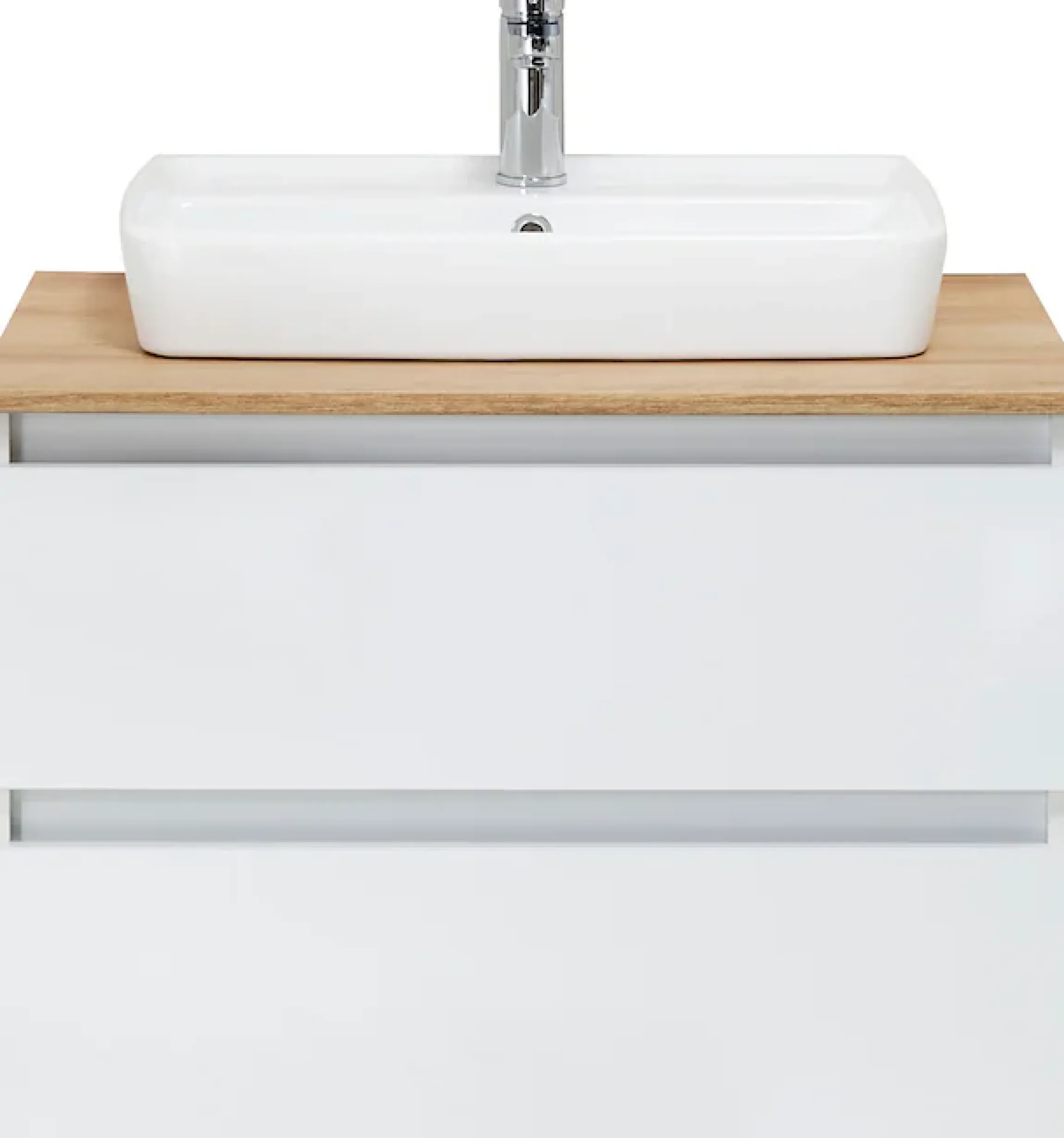 Saphir Waschtisch »Quickset 360 Waschplatz mit Keramik-Aufsatzbecken, wandhängend« Waschtischplatte, 78 cm breit, Weiß Glanz, 2 Schubladen
