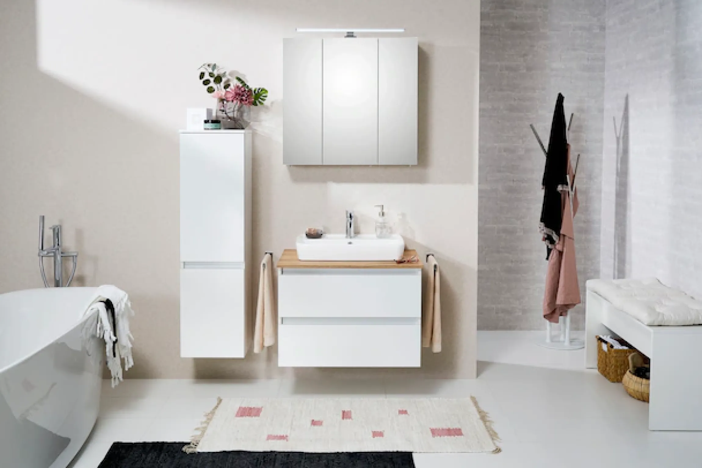 Saphir Waschtisch »Quickset 360 Waschplatz mit Keramik-Aufsatzbecken, wandhängend« Waschtischplatte, 78 cm breit, Weiß Glanz, 2 Schubladen