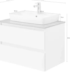 Saphir Waschtisch »Quickset 360 Waschplatz mit Keramik-Aufsatzbecken, wandhängend« Waschtischplatte, 78 cm breit, Weiß Glanz, 2 Schubladen