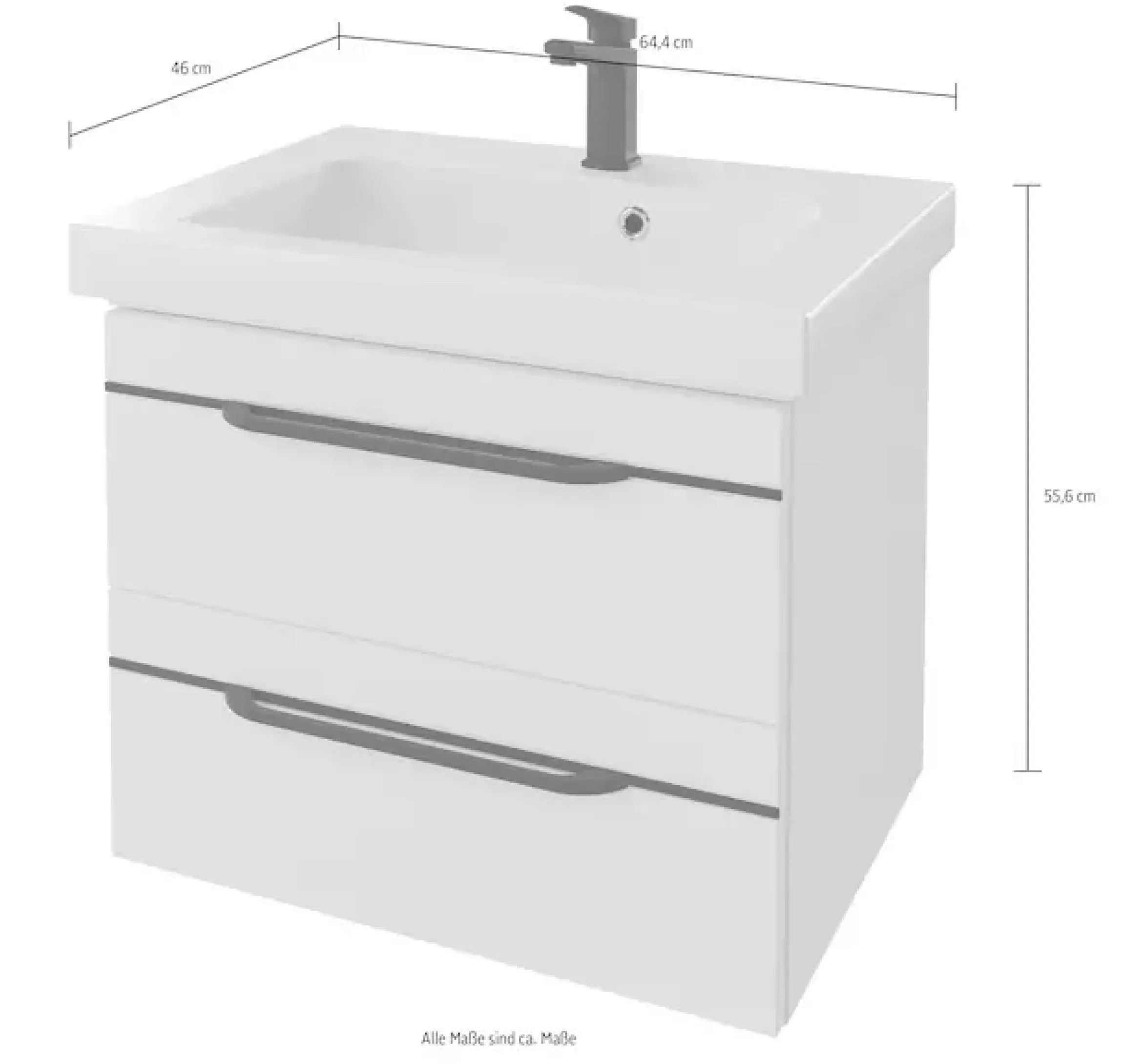 Saphir Waschtisch »Serie Balto Mineralmarmor-Waschtisch mit Unterschrank, 64,4 cm breit« 2 Stk. tlg. Waschplatz mit 2 Schubladen, Badschrank in verschiedenen Ausführungen