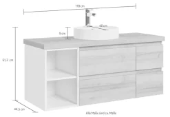 Saphir Waschtisch »Serie 4035 Keramik-Aufsatzbecken mit Unterschrank, 118 cm breit« Waschplatz, 4 Schubladen, inkl. Schubladendämpfer, mit Griffuge