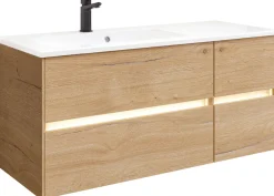 Saphir Waschtisch »Solid-Surface-Waschtisch mit Unterschrank Serie 6010,vormontiert,113cm« 2 Stk. tlg. Waschplatz, 4 Schubladen, LED-Beleuchtung, Badmöbel Set mit Waschtisch