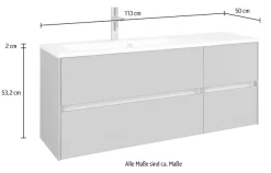 Saphir Waschtisch »Solid-Surface-Waschtisch mit Unterschrank Serie 6010,vormontiert,113cm« 2 Stk. tlg. Waschplatz, 4 Schubladen, LED-Beleuchtung, Badmöbel Set mit Waschtisch