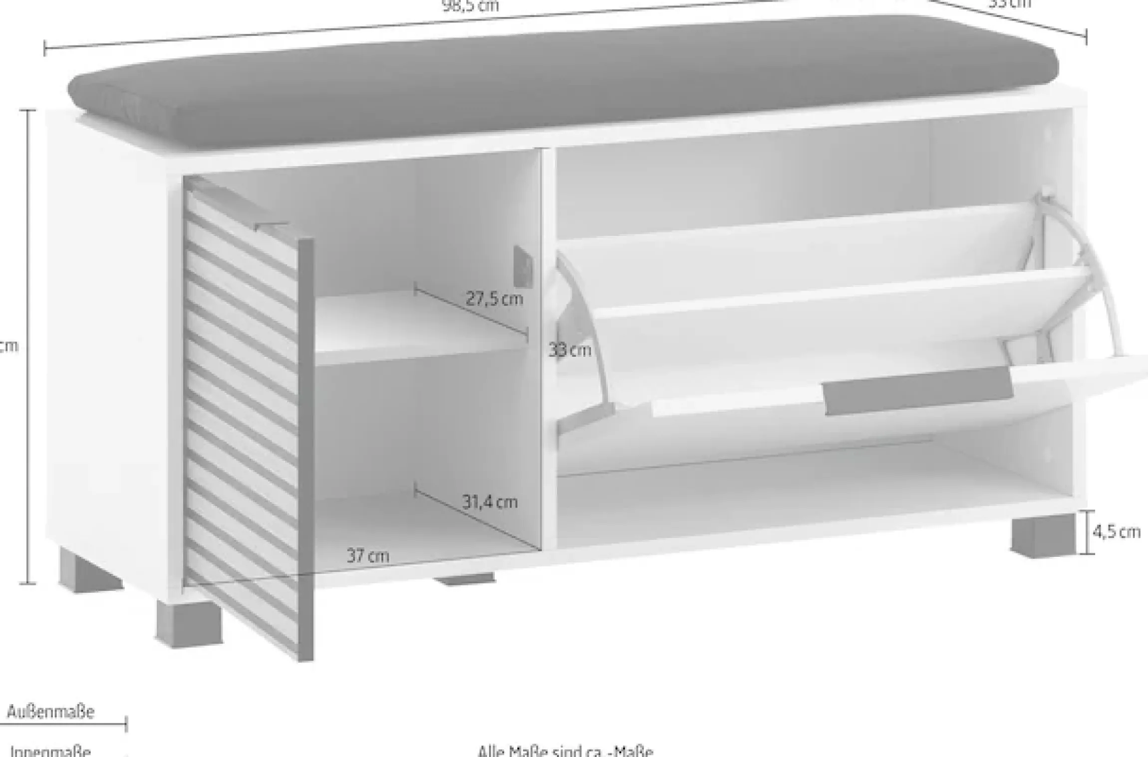 Schildmeyer Schuhschrank »Loft, Schuhbank, melaminharzbeschichtet,Made in Germany, B: 98 cm« Solide Verarbeitung - Dieses Produkt ist in Deutschland gefertigt