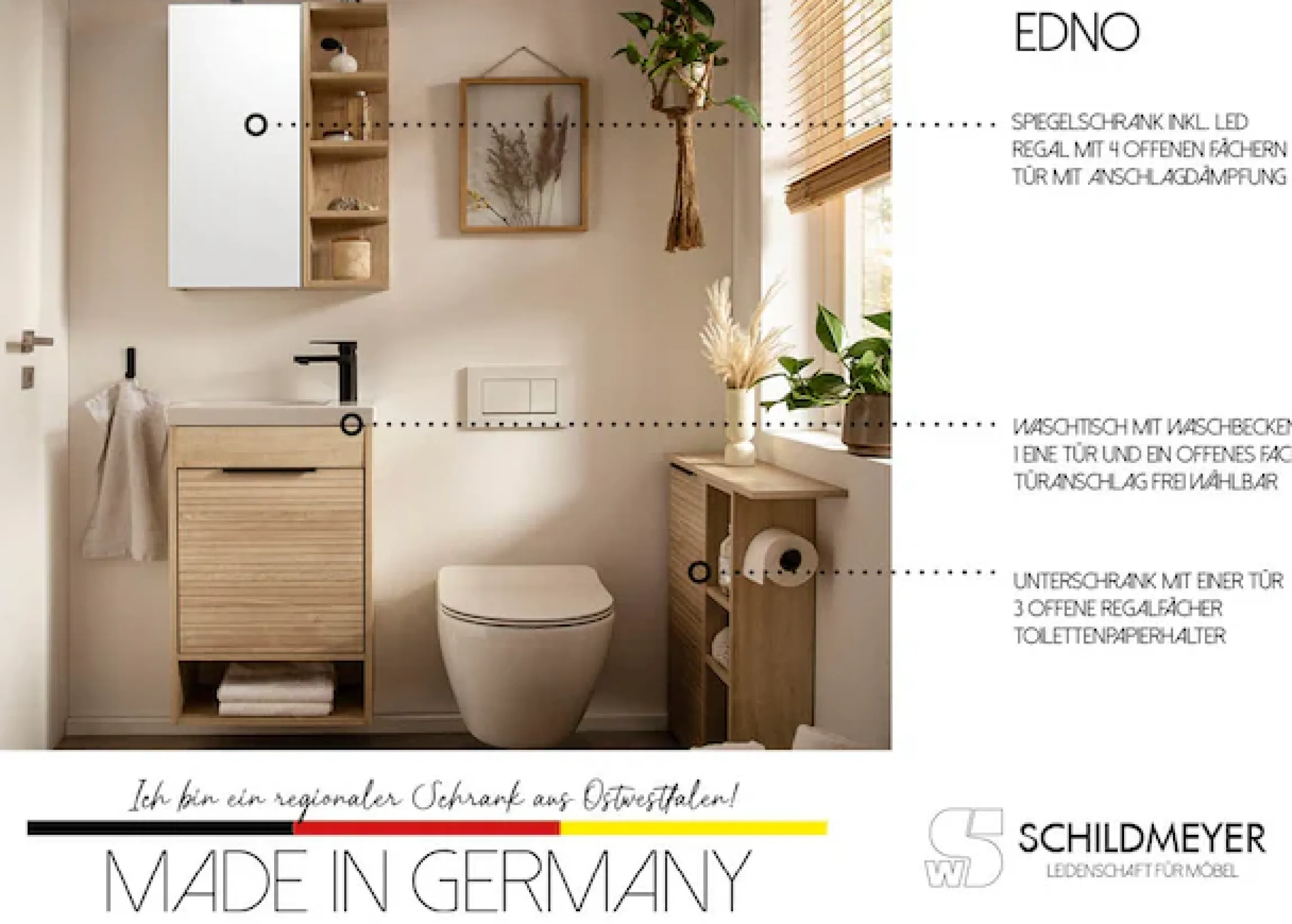 Schildmeyer Waschtisch »Mads, Waschtisch, melaminharzbeschichtet,Made in Germany, B: 45 cm« 1 Stk. tlg. Solide Verarbeitung - Dieses Produkt ist in Deutschland gefertigt