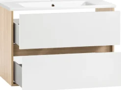 Schildmeyer Waschtisch »Mali, Breite 85 cm« Holzdekor mit fühlbarer Struktur, Keramikbecken