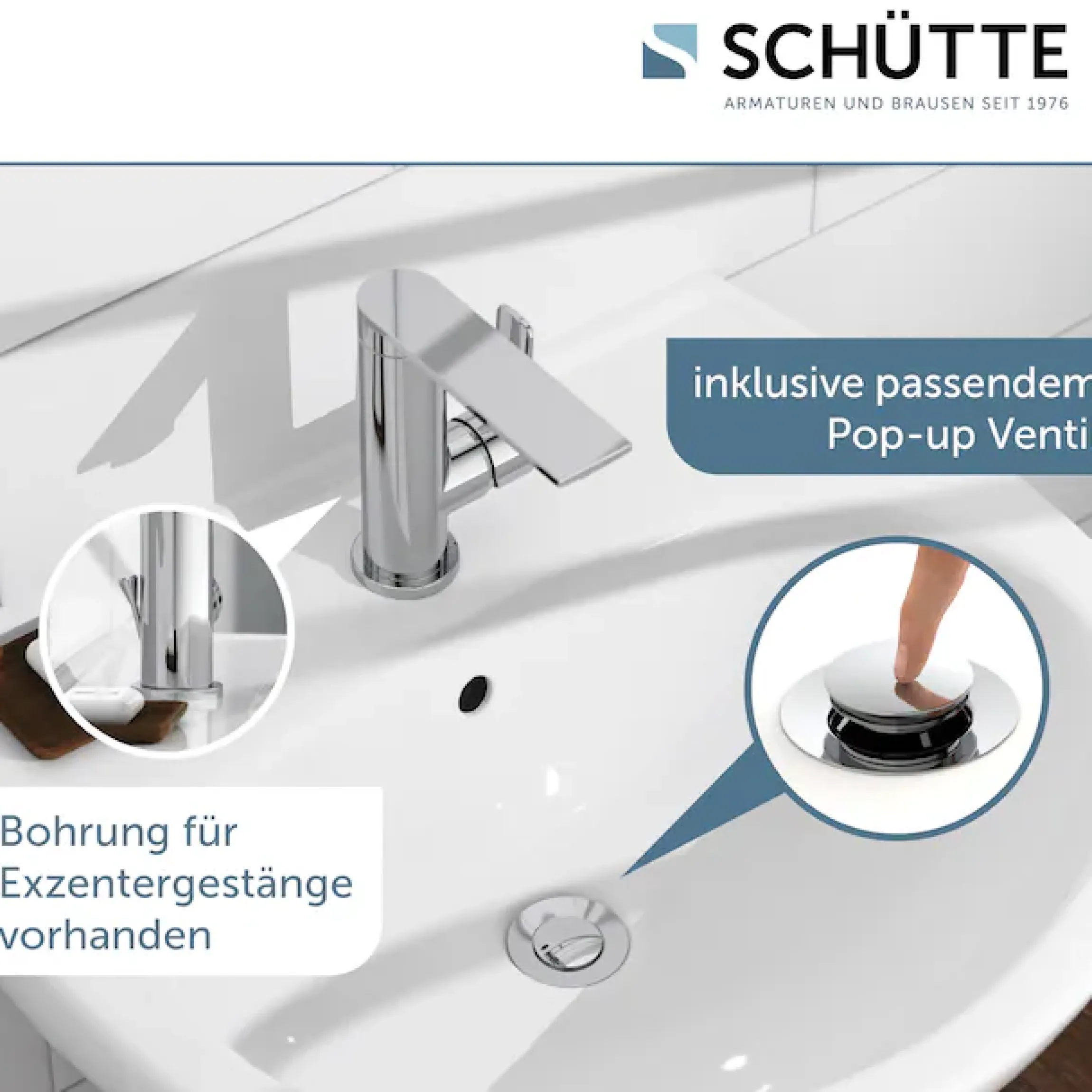 Schütte Waschtischarmatur »ARIZONA« Wasserhahn Ablaufgarnitur Exzenter Energiesparende Cold-Start-Funktion