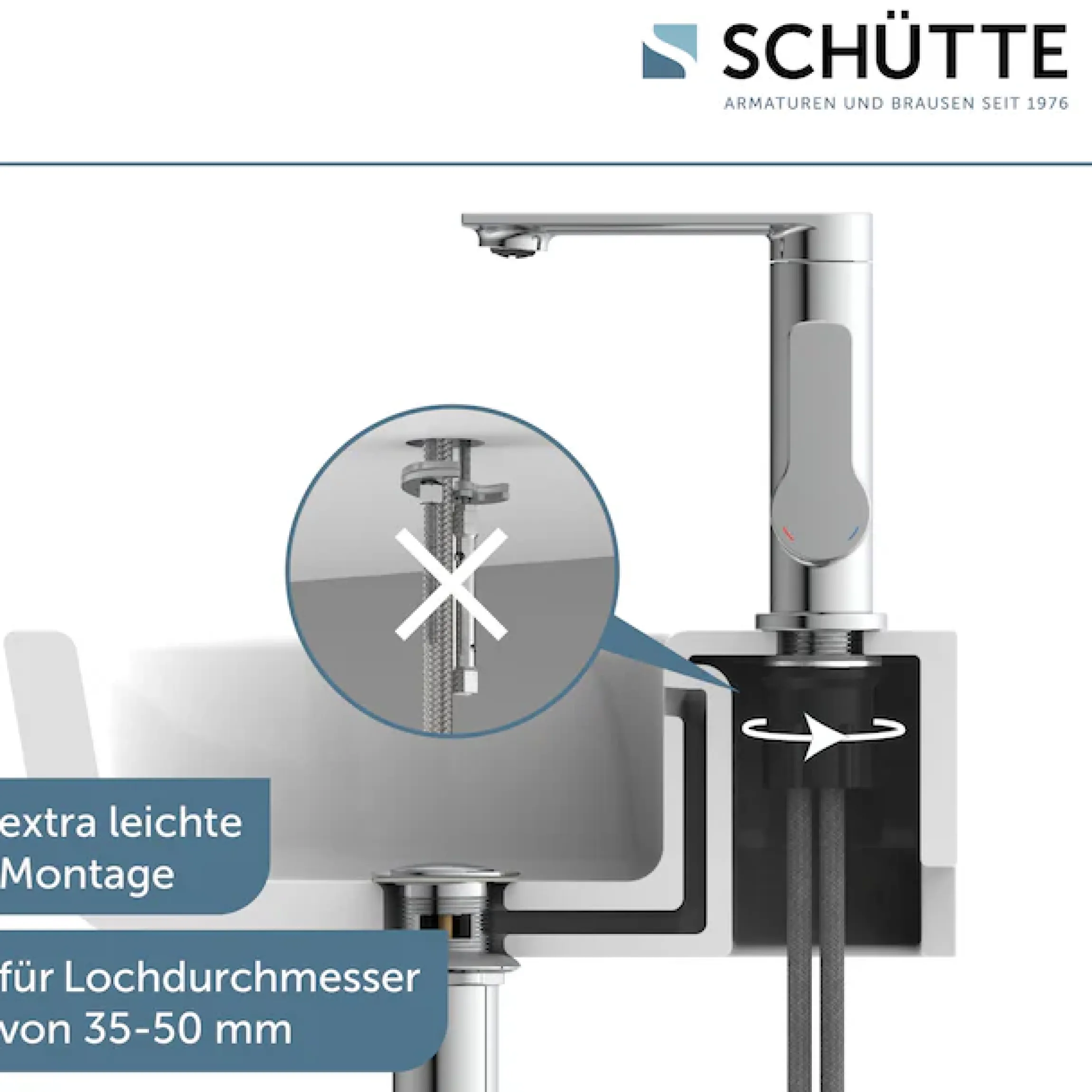 Schütte Waschtischarmatur »ARIZONA« Wasserhahn Ablaufgarnitur Exzenter Energiesparende Cold-Start-Funktion