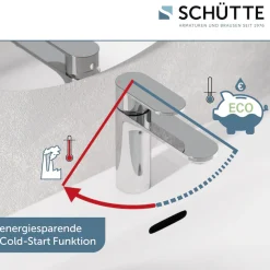 Schütte Waschtischarmatur »MONTANA« Wasserhahn Ablaufgarnitur Exzenter Energiesparende Cold-Start-Funktion