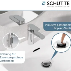 Schütte Waschtischarmatur »MONTANA« Wasserhahn Ablaufgarnitur Exzenter Energiesparende Cold-Start-Funktion