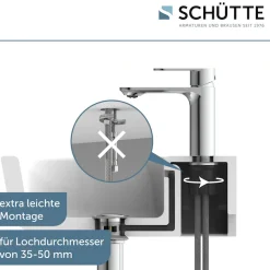 Schütte Waschtischarmatur »MONTANA« Wasserhahn Ablaufgarnitur Exzenter Energiesparende Cold-Start-Funktion