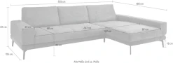 set one by Musterring Ecksofa »SO 3600 optimaler Sitzkomfort in Federkern o. Kaltschaum, 2 Sitzhöhen« Sitzhöhe 44 cm, Kaltschaum, B 293 x T 180 cm, Kama stone