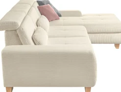 set one by Musterring Ecksofa »SO 3400 Sitzhöhe 47cm oder 49cm, Sitztiefe verstellbar, B/T: 307/195cm« whlw. mit Funktion, Kaltschaum, in Cord, natur, Sitzhöhe 47