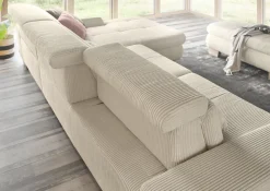 set one by Musterring Ecksofa »SO 3400 Sitzhöhe 47cm oder 49cm, Sitztiefe verstellbar, B/T: 307/195cm« whlw. mit Funktion, Kaltschaum, in Cord, natur, Sitzhöhe 47