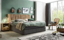 SIT Boxspringbett »180x200 cm mit Teakholz-Kopfteil und Topper« Naturkopfteil aus echten Teak-Ästen mit Boxspringkomfort