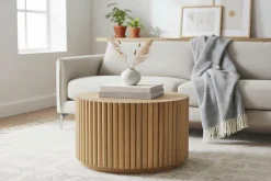 SIT Couchtisch »Mango Massivholz Ribbed Look Säulenfuß 55 cm Design« Mango Massivholz Couchtisch im Ribbed Design mit Säulenfuß