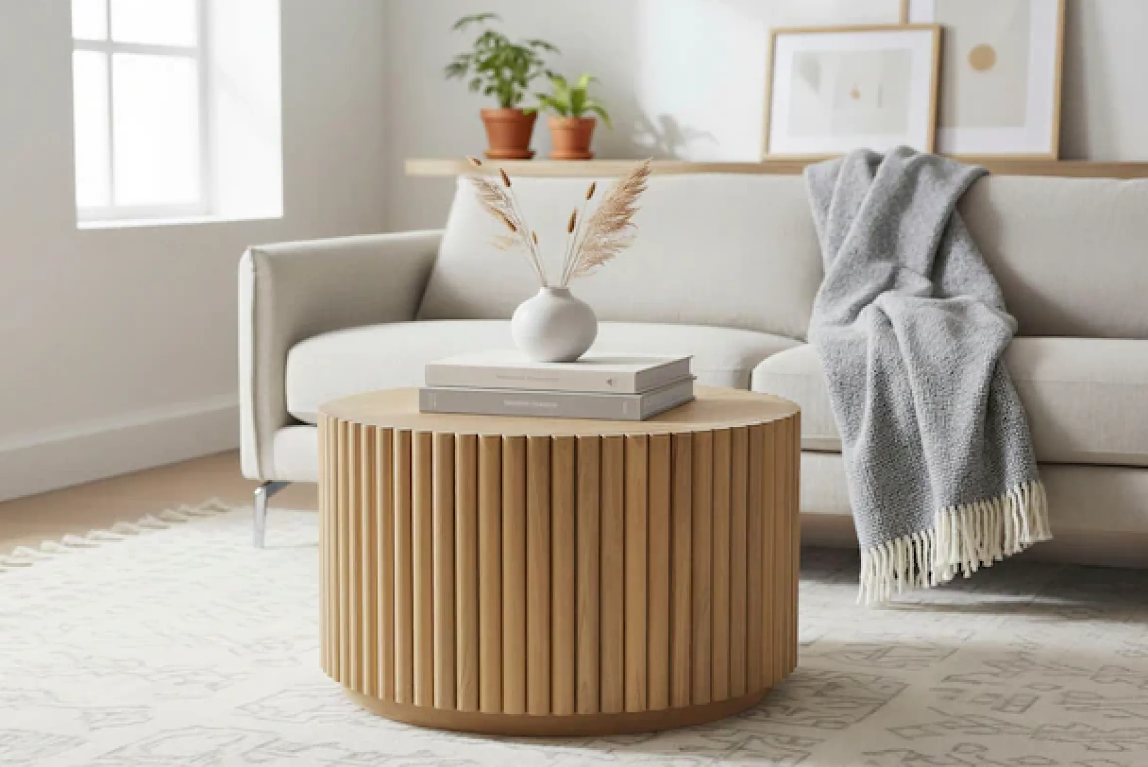 SIT Couchtisch »Mango Massivholz Ribbed Look Säulenfuß 55 cm Design« Mango Massivholz Couchtisch im Ribbed Design mit Säulenfuß