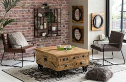 SIT Couchtisch »Rustic Couchtischtruhe aus Mangoholz mit Rollen & Stauraum« 5 Schubladen, Klappe & Rollen für flexiblen Stauraum