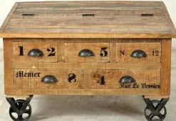 SIT Couchtisch »Rustic Couchtischtruhe aus Mangoholz mit Rollen & Stauraum« 5 Schubladen, Klappe & Rollen für flexiblen Stauraum