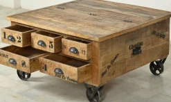 SIT Couchtisch »Rustic Couchtischtruhe aus Mangoholz mit Rollen & Stauraum« 5 Schubladen, Klappe & Rollen für flexiblen Stauraum