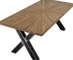 SIT Esstisch »Skopje Recyceltes Teakholz mit Sonnen-Design & X-Gestell aus Metall« Massives Teakholz trifft markantes X-Gestell