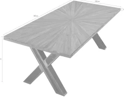 SIT Esstisch »Skopje Recyceltes Teakholz mit Sonnen-Design & X-Gestell aus Metall« Massives Teakholz trifft markantes X-Gestell