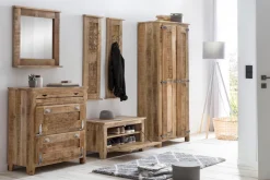 SIT Garderobenpaneel »Denver aus Mangoholz mit 4 Doppelhaken & rustikalem Look« Platzsparende Wandgarderobe mit 4 praktischen Doppelhaken