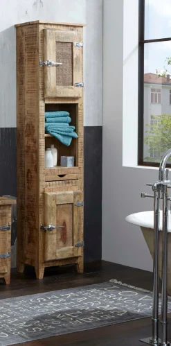 SIT Hochschrank »FRIGO aus Mangoholz mit Türen, Schublade & Fächern« Markante Kühlschrankgriffe als außergewöhnliches Design-Highlight