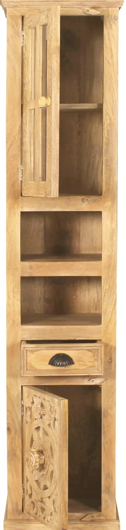 SIT Hochschrank »LAKADEE Mangoholz mit 1 Tür, 1 Glastür & Schublade« Kunstvolle Schnitzereien und Glastür als stilvolle Highlights