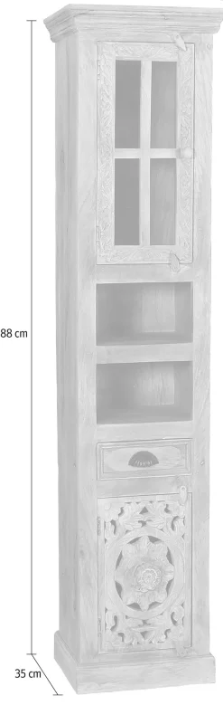 SIT Hochschrank »LAKADEE Mangoholz mit 1 Tür, 1 Glastür & Schublade« Kunstvolle Schnitzereien und Glastür als stilvolle Highlights