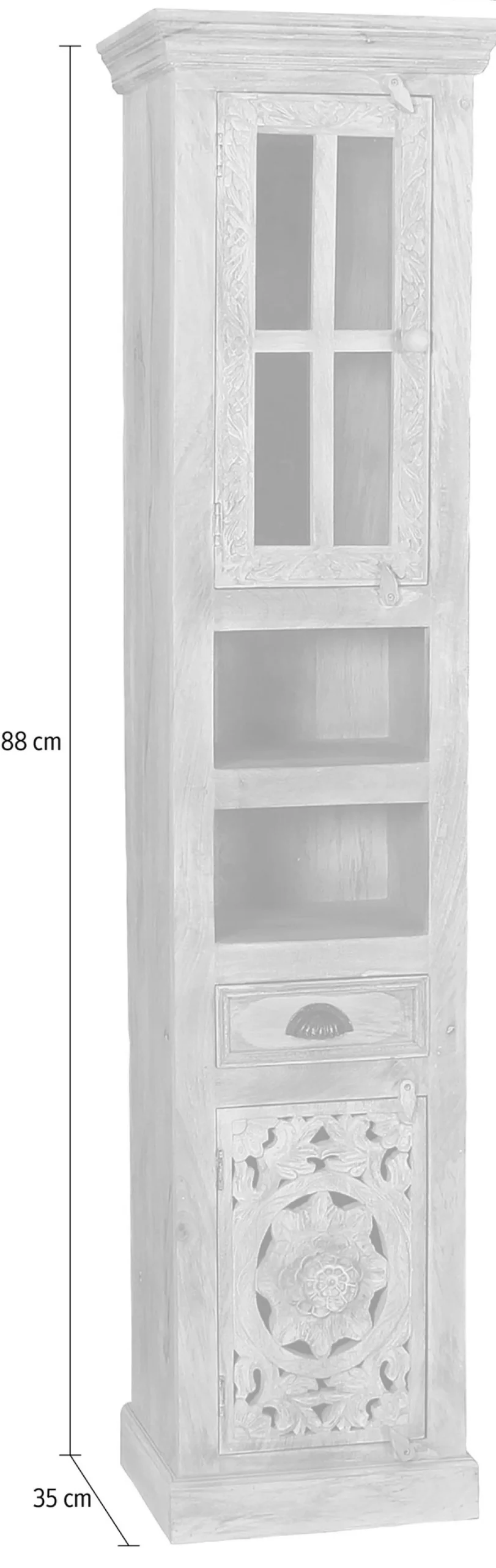 SIT Hochschrank »LAKADEE Mangoholz mit 1 Tür, 1 Glastür & Schublade« Kunstvolle Schnitzereien und Glastür als stilvolle Highlights