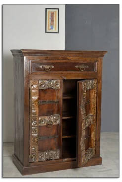 SIT Kommode »Seoul aus Altholz mit Schnitzereien« Highboard mit Schnitzdekor, Metallapplikationen, 2 Türen & 1 Schublade
