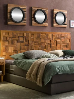 SIT Kopfteil »Bett-Kopfteil Teak Mosaik Massivholz Wandpaneel Design« Teak Massivholz Kopfteil im Mosaikmuster einzigartiges Design