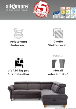 sit&more Ecksofa »Arngast L-Form« inklusive Kopfteilverstellung und Federkern
